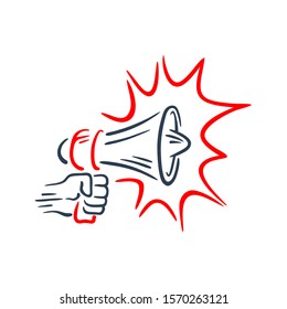 Loudspeaker in hand-drawn style  - isolated illustration for anouncement, broadcasting, hot news or other message types