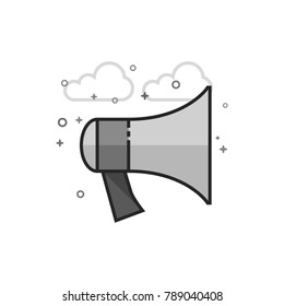 Loudspeaker icon in flat outlined grayscale style. Vector illustration.