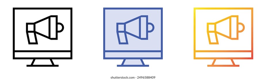 icono de altavoz. Lineal, relleno azul y diseño de estilo degradado aislado sobre fondo blanco