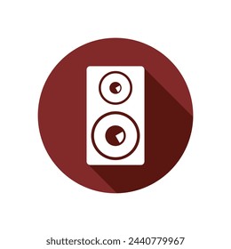 Loudspeaker icon with long shadow flat vector isolated on white background. Element for music concept. Symbol for web