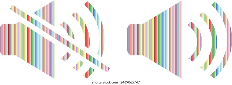 Icono de altavoz con muchas Verticales rayadas en color pastel en el interior, Ilustración vectorial de símbolo de altavoz.
