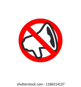 Loudspeaker icon. Noisy Loudspeaker. No noise. Megaphone vector icon. Loudspeaker pictogram. Red warning. Alert sign. Volume icon.