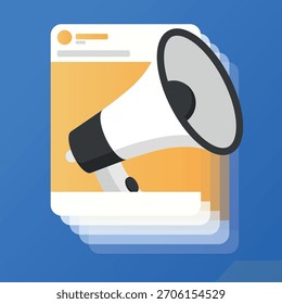 Icono de altavoz en la ilustración del navegador de Web azul