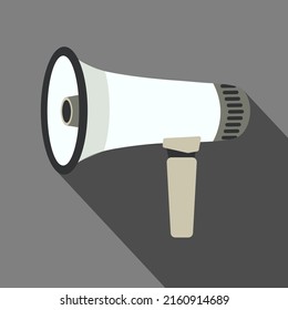 Icono del altavoz sobre fondo gris con sombra. Estilo simple de ilustración vectorial Megaphone altavoz azul plano. Símbolo de publicidad y promoción. Concepto de marketing en medios sociales. 