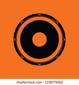 Loudspeaker  icon. Orange background with black. Vector illustration.