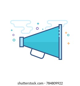 Loudspeaker icon in outlined flat color style. Vector illustration.