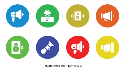 loudspeaker icon set. 8 filled loudspeaker icons.  Simple modern icons about  - Speaker, DJ, Horn, Megaphone