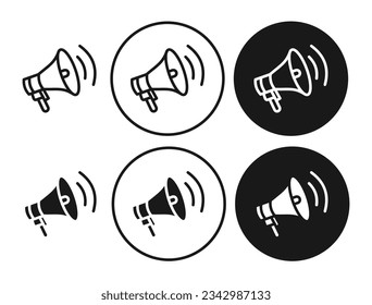 loudspeaker icon set. announcement speaker vector symbol. hand hailer sign. speak loudhailer symbol. megaphone news announce pictogram. bullhorn line sign.