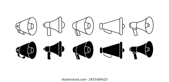 Conjunto de iconos del altavoz. Estilo lineal y silueta. Iconos vectoriales