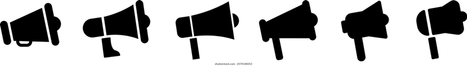 Loudspeaker icon set. Set of simple megaphone line icons.  Bullhorn line sign. Speak loudhailer icon. Voice sound speech.
Vector illustration