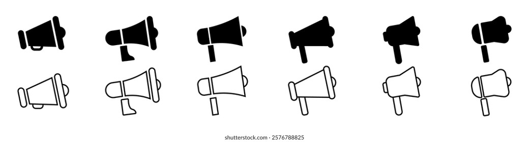 Loudspeaker icon set. Set of simple megaphone line icons.  Bullhorn line sign. Speak loudhailer icon. Voice sound speech.
Vector illustration