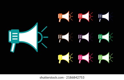  Loudspeaker Icon. Speaker Sign, Outline Megaphone Pictogram In Vivid Colors. Online Marketing, Promotion In Social Media, Public Propaganda. Vector Icon Set, Sign, Graphic Symbol