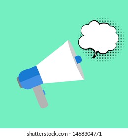loudspeaker icon vector, Announcement flat design symbol style  on green background with cloud speech bubble. Can be used in web and mobile