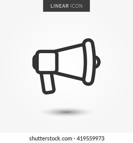 Loudspeaker icon vector illustration. Isolated megaphone symbol. Loudspeaker line concept. Sound speaker graphic design. Megaphone pictogram on grey background.
