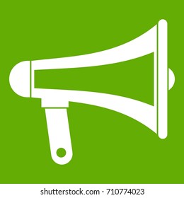 Loudspeaker icon white isolated on green background. Vector illustration