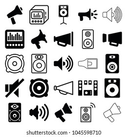Loudspeaker icons. set of 25 editable filled and outline loudspeaker icons such as speaker, volume, megaphone, no sound, loud speaker with equalizer