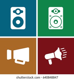 Loudspeaker icons set. set of 4 loudspeaker filled icons such as speaker, megaphone