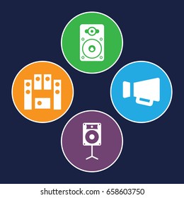 Loudspeaker icons set. set of 4 loudspeaker filled icons such as megaphone, loud speaker set