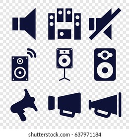 Loudspeaker icons set. set of 9 loudspeaker filled icons such as volume, speaker, megaphone, no sound