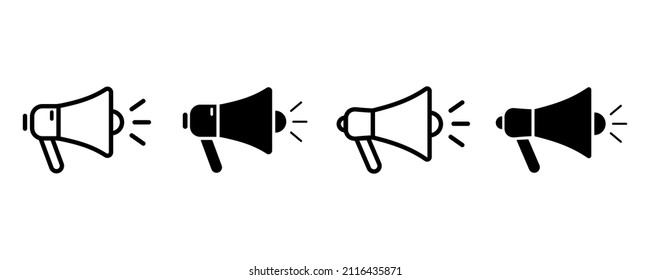 Iconos del altavoz. Signos vectoriales megáfonos aislados en fondo blanco. 