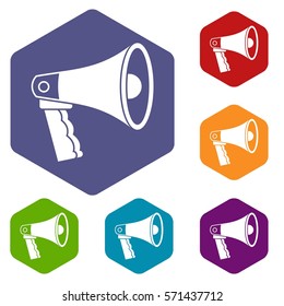 Loudspeaker icons set rhombus in different colors isolated on white background