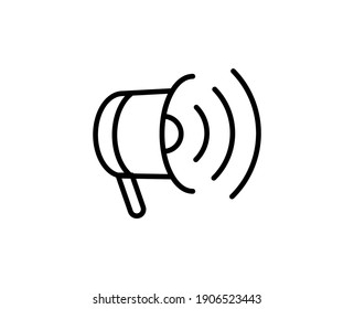 Lautsprecherzeilensymbol. Hochwertiges Umrisssymbol für Webdesign oder mobile App. Leuchtendes Zeichen für Design-Logo. Schwarzes Umriss-Piktogramm auf weißem Hintergrund