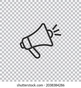 Loudspeaker line icon isolated on transparent background. Megaphone. Vector.