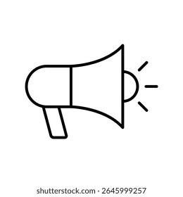 Loudspeaker line icon. Megaphone symbol outline. Bullhorn, loudhailer sign. Vector illustration. Advertising, marketing, media concept. Communication symbol. Public speaking, protest, alerts idea. 