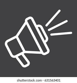 Loudspeaker line icon, megaphone and website button, horn vector graphics, a linear pattern on a black background, eps 10.