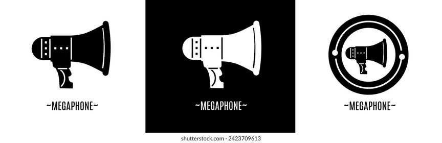 Loudspeaker logo set. Collection of black and white logos. Stock vector.