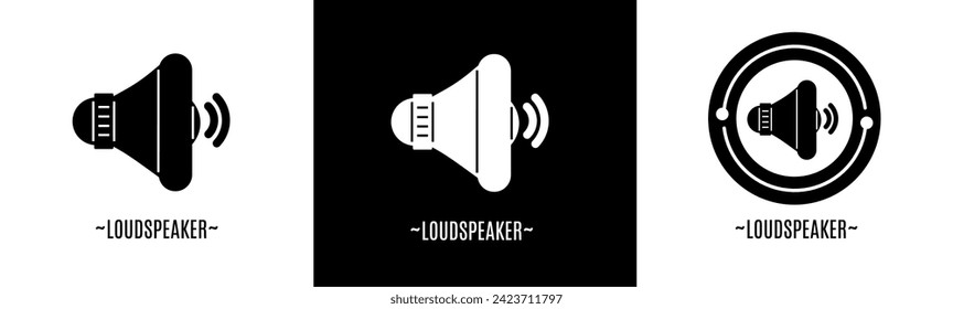 Loudspeaker logo set. Collection of black and white logos. Stock vector.