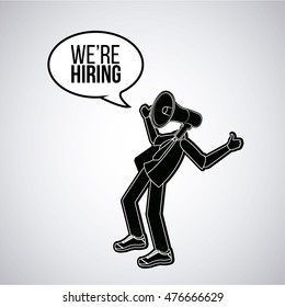the loudspeaker man silhouette, hiring illustration over color gray backdrop