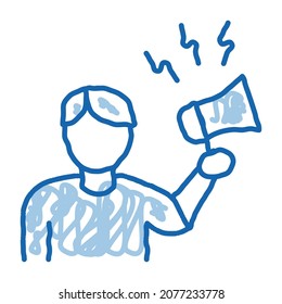 loudspeaker man sketch icon vector. Hand drawn blue doodle line art loudspeaker man sign. isolated symbol illustration