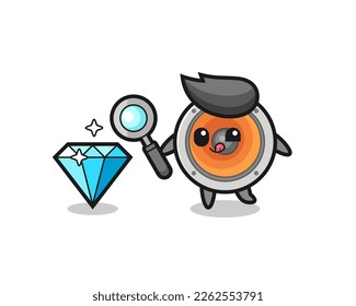 loudspeaker mascot is checking the authenticity of a diamond , cute style design for t shirt, sticker, logo element
