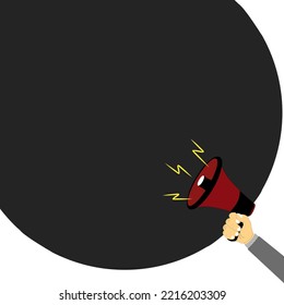 loudspeaker or megaphone loudspeaker to announce,vector realistic style megaphone Illustration on black and white background, join us concept, job vacancies and announcements in modern flat cartoon st