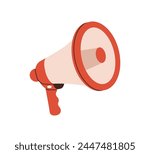 Loudspeaker, megaphone, bullhorn icon. Loud speaker, sound horn for broadcasting, announcing, advertising. Alert, alarm, announcement concept. Flat vector illustration isolated on white background