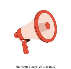 Loudspeaker, megaphone, bullhorn icon. Loud speaker, sound horn for broadcasting, announcing, advertising. Alert, alarm, announcement concept. Flat vector illustration isolated on white background