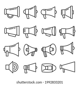 loudspeaker megaphone icon in black line style. suitable for business graphic assets, web design, banners, brochures, applications, print media, etc.