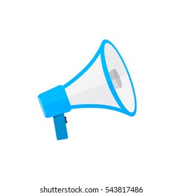 Loudspeaker or megaphone icon. Blue megaphone isolated on white background. Vector illustration