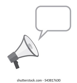 Loudspeaker or megaphone icon. Gray megaphone with speech bubble, isolated on white background. Vector illustration