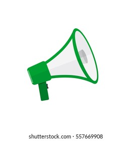 Loudspeaker or megaphone icon. Green megaphone isolated on white background. Vector illustration
