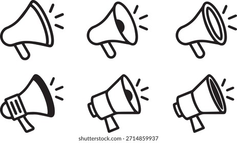 Icono de megáfono de altavoz. Conjunto de iconos de megáfono. Colección de ícono de megáfono. Concepto publicitario en estilo de línea plana.