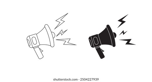 Loudspeaker megaphone icon set. Megaphone icon set. Electric megaphone with sound or marketing advertising. Megaphone icon, loud speaker icon