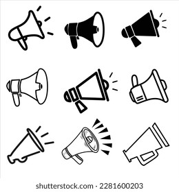 Loudspeaker megaphone icon set.collection Megaphone icon set. Electric megaphone with sound or marketing advertising. Megaphone icon, loud speaker icon