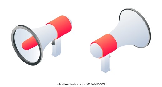 Loudspeaker Or Megaphone Isometric Icon. Loud Speaker 3d Illustration. Bullhorn Symbol. Vector.