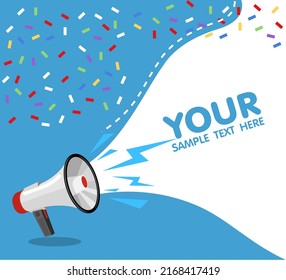 Loudspeaker and megaphone with lightings on color background. vector illustration, advertising something. Banner.