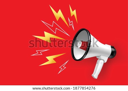 Loudspeaker and megaphone with lightings on red background realistic vector illustration