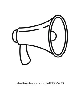 loudspeaker Megaphone outline icon. Vector loudspeaker Megaphone in outline style isolated on white background. Element for web, game and advertising