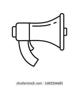 loudspeaker Megaphone outline icon. Vector loudspeaker Megaphone in outline style isolated on white background. Element for web, game and advertising