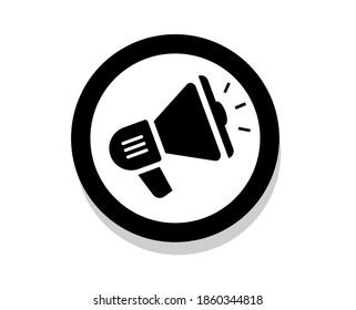 Loudspeaker Megaphone Shout Round Icon Vector Black And White, Speakerphone Bullhorn Symbol Shape Silhouette Isolated Clipart Pictogram Design